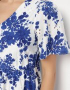 rosa Rochie Albastră din Bumbac Decupată cu Flori cu Fustă Evazată Florbia