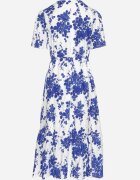 rosa Rochie Albastră din Bumbac Decupată cu Flori cu Fustă Evazată Florbia