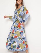 rosa Rochie Albastră din Viscoză cu elastic în talie și curea din material cu decolteu triunghiular Fumella