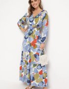 rosa Rochie Albastră din Viscoză cu elastic în talie și curea din material cu decolteu triunghiular Fumella