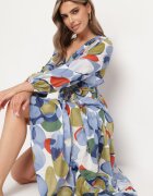 rosa Rochie Albastră din Viscoză cu elastic în talie și curea din material cu decolteu triunghiular Fumella