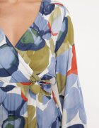 rosa Rochie Albastră din Viscoză cu elastic în talie și curea din material cu decolteu triunghiular Fumella
