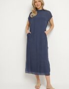 rosa Rochie Albastră Dreaptă Decorată cu Legătură Napelira