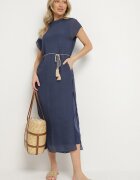 rosa Rochie Albastră Dreaptă Decorată cu Legătură Napelira