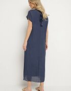 rosa Rochie Albastră Dreaptă Decorată cu Legătură Napelira