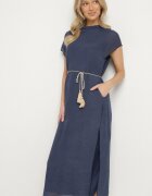 rosa Rochie Albastră Dreaptă Decorată cu Legătură Napelira