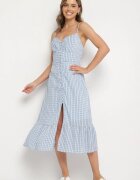 rosa Rochie Albastră Evazată cu bretele cu nasturi cu viscoză Efrinelle