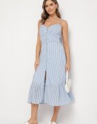 rosa Rochie Albastră Evazată cu bretele cu nasturi cu viscoză Efrinelle