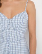 rosa Rochie Albastră Evazată cu bretele cu nasturi cu viscoză Efrinelle