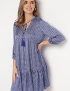 rosa Rochie Albastră Evazată Decorată Cu Ciucuri și Cu Model Mic Clemova