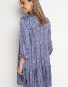 rosa Rochie Albastră Evazată Decorată Cu Ciucuri și Cu Model Mic Clemova