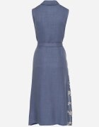 rosa Rochie Albastră fără Mâneci cu Croială Tip Cămașă cu Centură Decorată cu Broderie Fodarela
