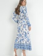 rosa Rochie Albastră Larga Maxi cu Elastic în Talie și Volan Apolla