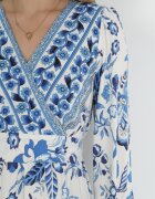 rosa Rochie Albastră Larga Maxi cu Elastic în Talie și Volan Apolla