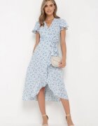 rosa Rochie Albastră Petrecută Evazată Midi cu Volane Bakera