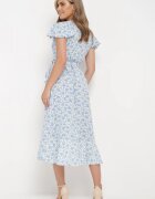 rosa Rochie Albastră Petrecută Evazată Midi cu Volane Bakera