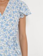 rosa Rochie Albastră Petrecută Evazată Midi cu Volane Bakera