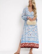 rosa Rochie Albastră tip cămașă Maxi cu nasturi și fente laterale Okotria