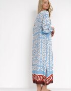 rosa Rochie Albastră tip cămașă Maxi cu nasturi și fente laterale Okotria