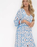 rosa Rochie Albastră tip cămașă Maxi cu nasturi și fente laterale Okotria