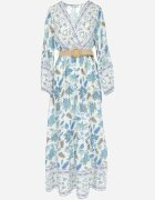 rosa Rochie albastru-albă cu flori evazată cu curea Hosifar