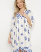 rosa Rochie Albastru-Crem în Stil Boho cu Viscoză Davivara