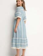rosa Rochie Albastru Deschis Din Bumbac Boho cu Croială Evazată cu Șnur și Broderie Korithira