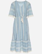 rosa Rochie Albastru Deschis Din Bumbac Boho cu Croială Evazată cu Șnur și Broderie Korithira
