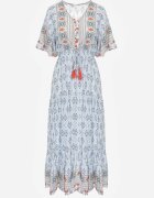 rosa Rochie Albastru deschis Maxi cu elastic și șnur cu ciucuri în talie Maryse