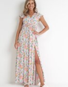rosa Rochie albastru deschis petrecută cu elastic în talie cu flori Pive