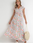rosa Rochie albastru deschis petrecută cu elastic în talie cu flori Pive