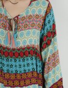 rosa Rochie Albastru-Roșie Evazată cu Imprimeu Fantezist Kylene