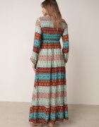 rosa Rochie Albastru-Roșu Maxi cu Top Încrețit și Mânecă Lungă Haari