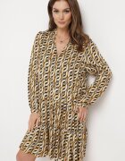 rosa Rochie Bej Cloche Mini cu Volan Naike