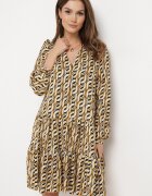 rosa Rochie Bej Cloche Mini cu Volan Naike