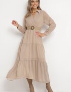 rosa Rochie bej cu decolteu petrecut și curea împletită Dirmi