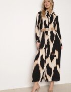 rosa Rochie Bej cu Negru Imprimeu Leopard Stil Cămașă cu Cordon Elastic Tinellea