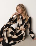 rosa Rochie Bej cu Negru Imprimeu Leopard Stil Cămașă cu Cordon Elastic Tinellea