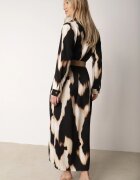 rosa Rochie Bej cu Negru Imprimeu Leopard Stil Cămașă cu Cordon Elastic Tinellea