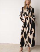 rosa Rochie Bej cu Negru Imprimeu Leopard Stil Cămașă cu Cordon Elastic Tinellea