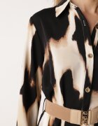 rosa Rochie Bej cu Negru Imprimeu Leopard Stil Cămașă cu Cordon Elastic Tinellea