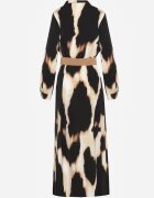 rosa Rochie Bej cu Negru Imprimeu Leopard Stil Cămașă cu Cordon Elastic Tinellea