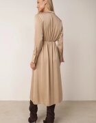 rosa Rochie Bej De Satin Midi cu Decolteu Petrecut și Guler Hartho