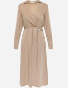 rosa Rochie Bej De Satin Midi cu Decolteu Petrecut și Guler Hartho