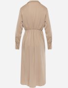 rosa Rochie Bej De Satin Midi cu Decolteu Petrecut și Guler Hartho