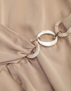 rosa Rochie Bej De Satin Midi cu Decolteu Petrecut și Guler Hartho