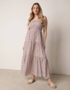 rosa Rochie bej deschisă evazată cu bretele florală Hasana