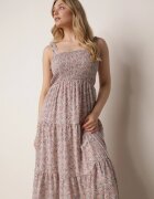 rosa Rochie bej deschisă evazată cu bretele florală Hasana