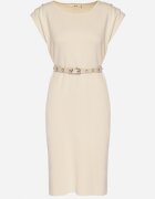 rosa Rochie Bej din Vâscoză cu Croială Tip Cutie cu Cordon cu Cataramă Polliviera
