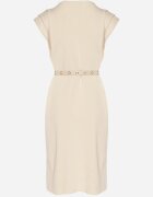 rosa Rochie Bej din Vâscoză cu Croială Tip Cutie cu Cordon cu Cataramă Polliviera
